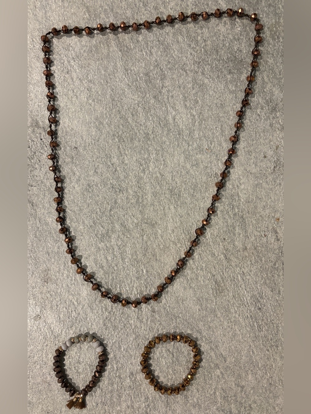 3Pcs Bronze Brown Faceted Bead Necklace and Bracelet Set Elegant Women's Jewelry